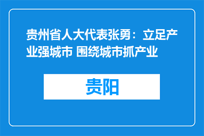 贵州省人大代表张勇：立足产业强城市 围绕城市抓产业